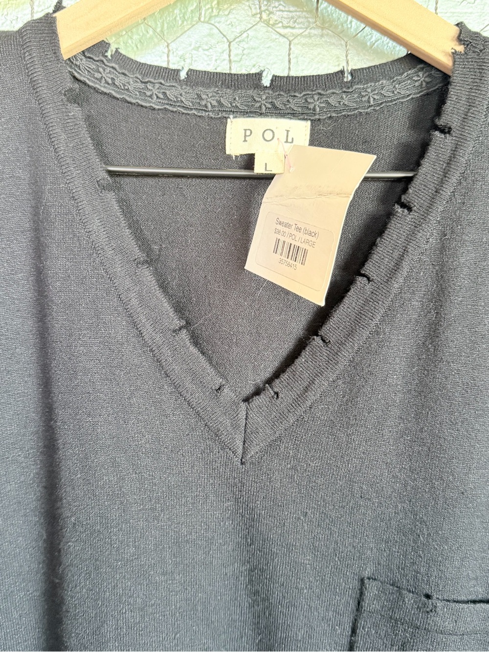 POL Black V-Neck Short Sleeve Pocket Tee - Picture 2 of 5